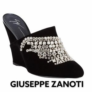 GIUSEPPE ZANOTTI Black Velvet Crystal Wedge Mules (NEW) size 8